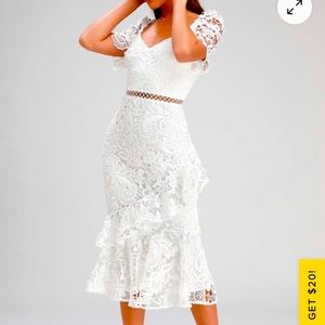 Never worn, white lace Lulus dress